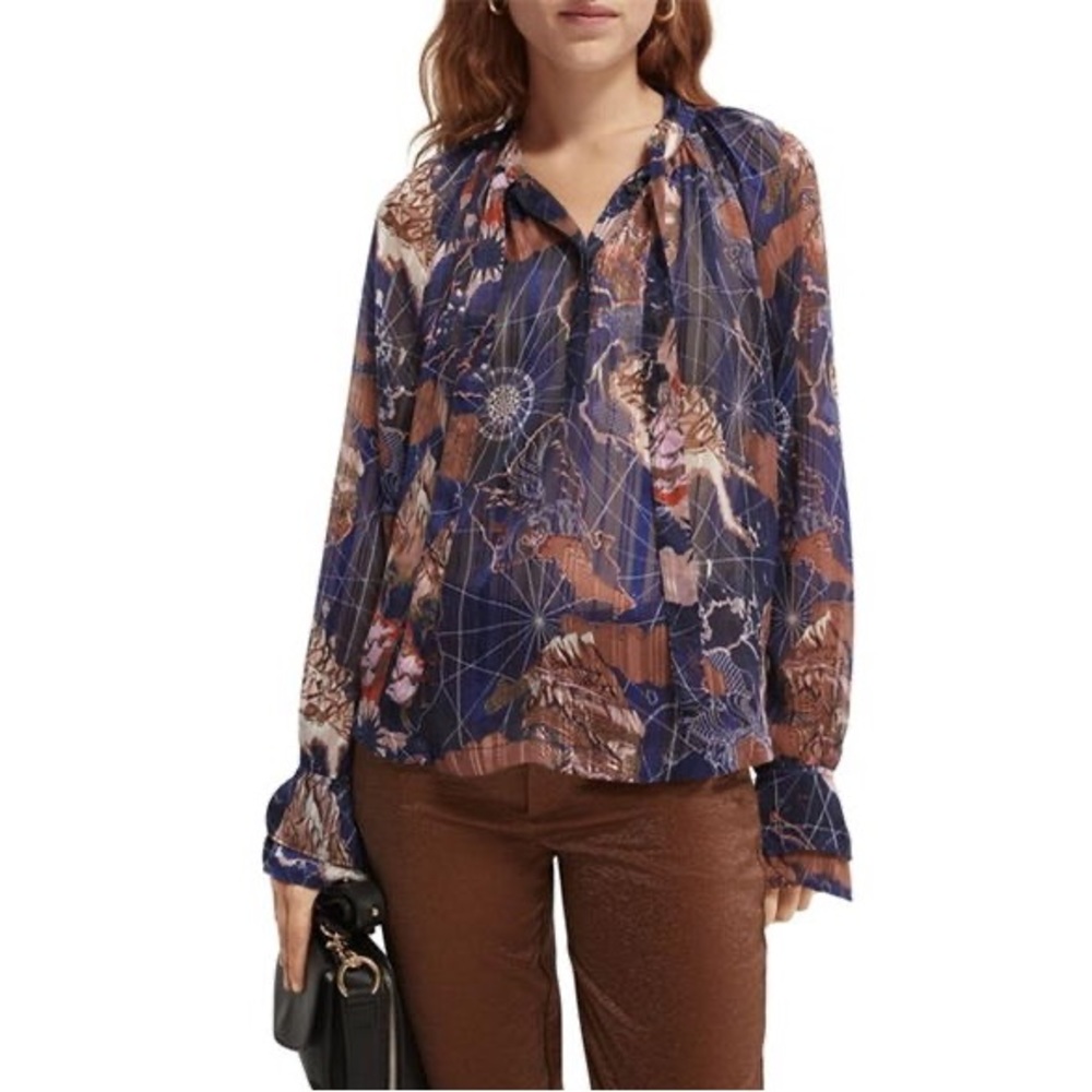 Scotch & Soda Printed Sheer Ruffle Blouse
